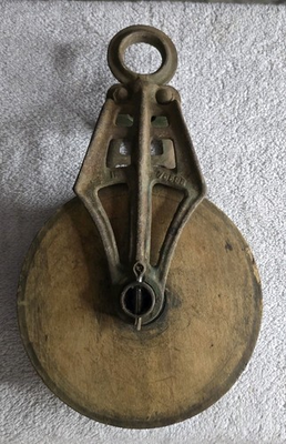 #ad #ad Antique Cast Iron Wood Wheel Pulley Block Tackle Vintage Metal Farm Barn Tool $38.00
