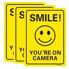 3Pack Smile You're On Camera Video Surveillance Signs 10x7 Inches Anti Rust A