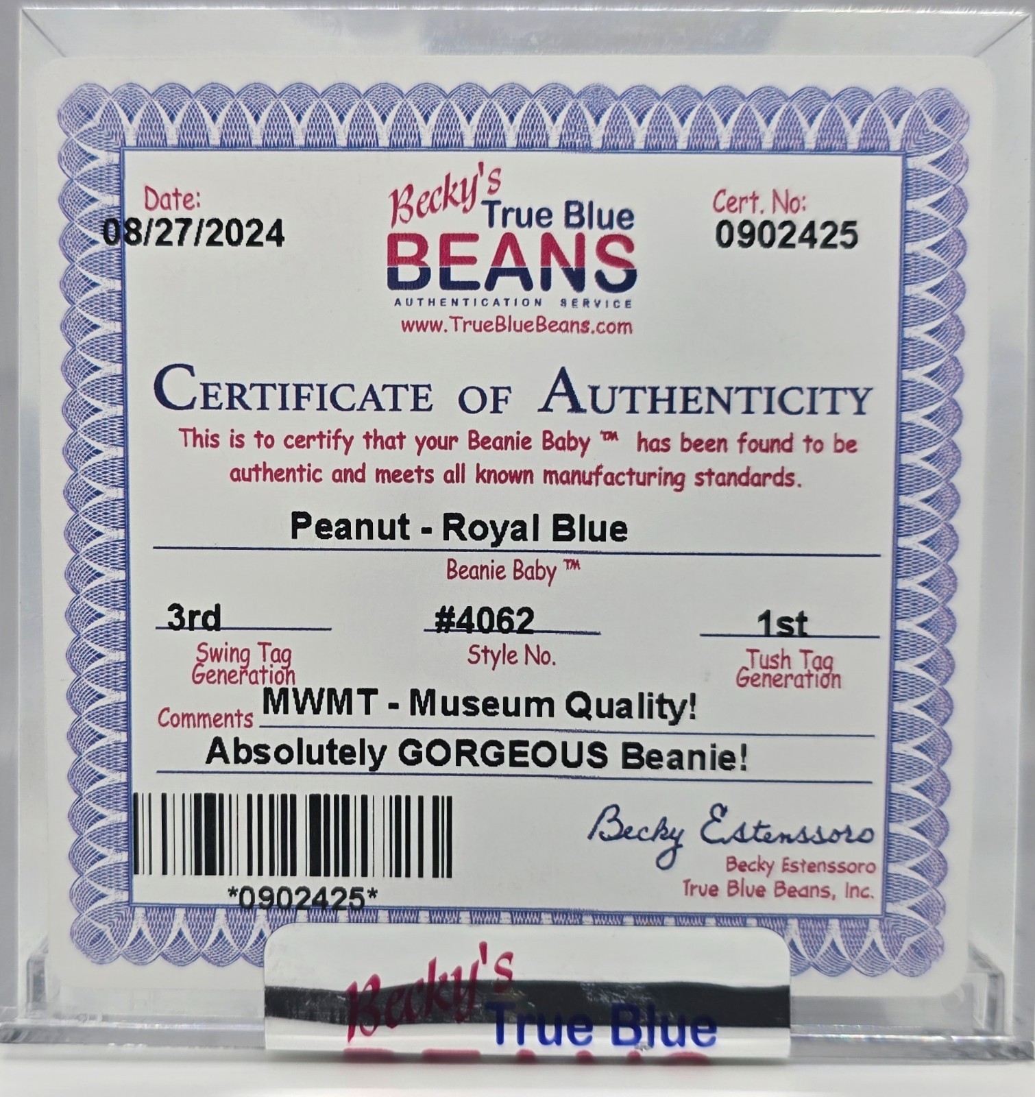 MWMT MQ Royal Blue Peanut Ty Beanie Baby 3rd/1st Generation!