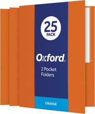 Twin-Pocket Folders, Textured Paper, Letter Size, Orange, Holds 100 Sheets, Box