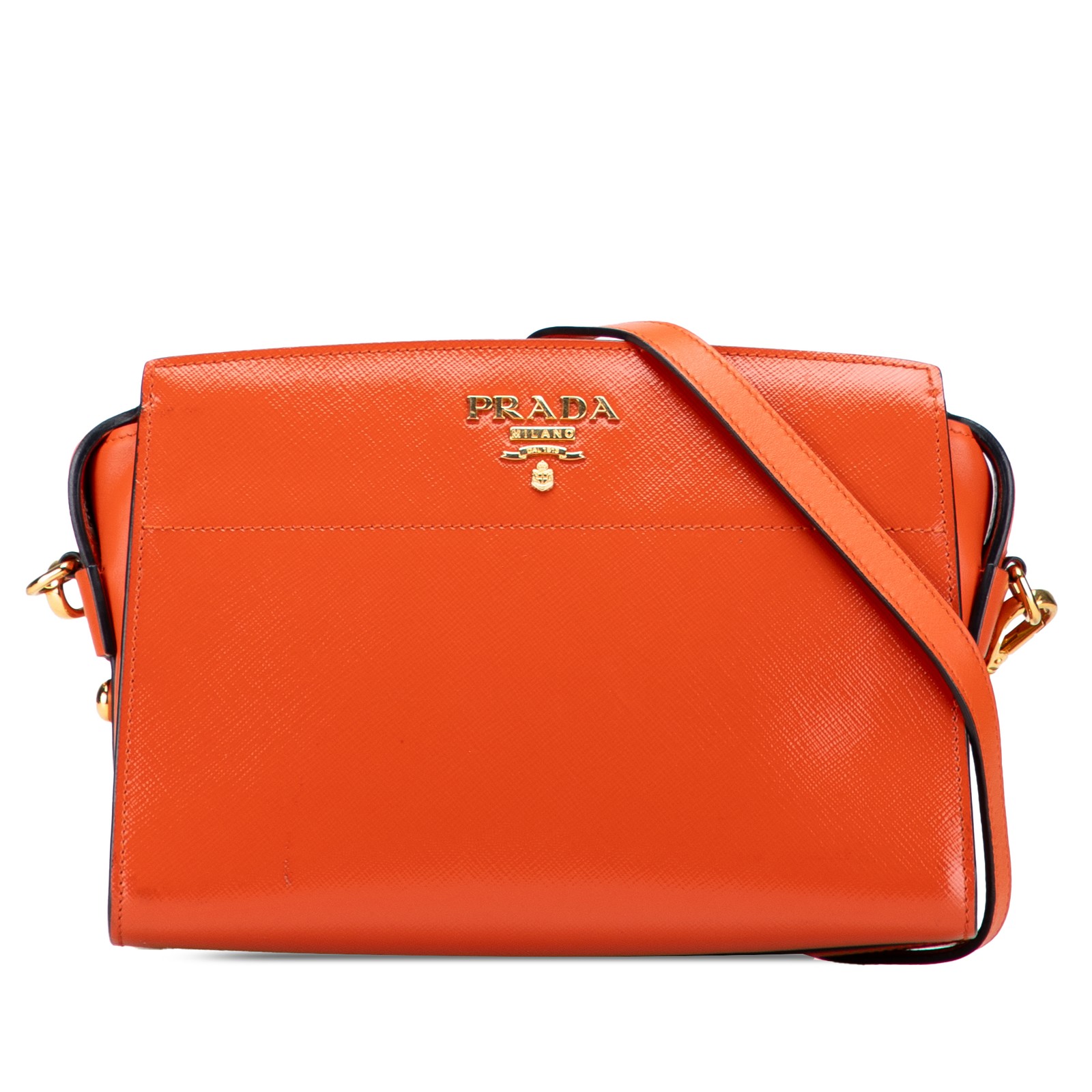 Authenticated Prada Vernice Esplanade Crossbody Orange Saffiano Leather Bag