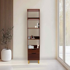 4 Tier Storage Shelf Freestanding Organizing Rack Tall Open Book Stand w/ Drawer
