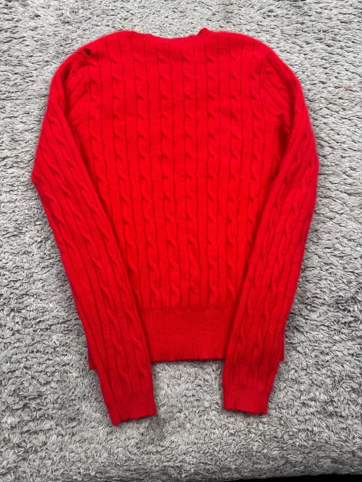 Suéter AQUA Mujer Mediano Rojo Cachemira 3D Tejido con Cable Acanalado Cuello Redondo Pullover Foto 2 de 4