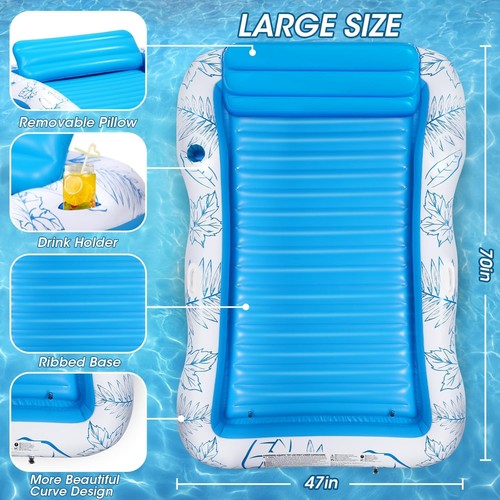 Inflatable Adult Pool Lounger Float Large Beach Sun Tanning Floaty Raft Summer - Picture 2 of 7