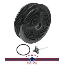 Black14"x3" Round Air Cleaner Assembly Flat Base Paper Filter For Chevy Ford 350