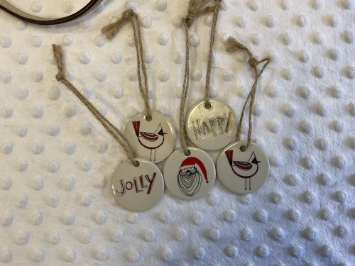 Christmas  Ornaments Ceramic. Hand painted. Twine