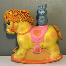 Vintage 1981 Mattel Crib Rail Rocking Horse And Bunny ChildsToy Yellow Preowned