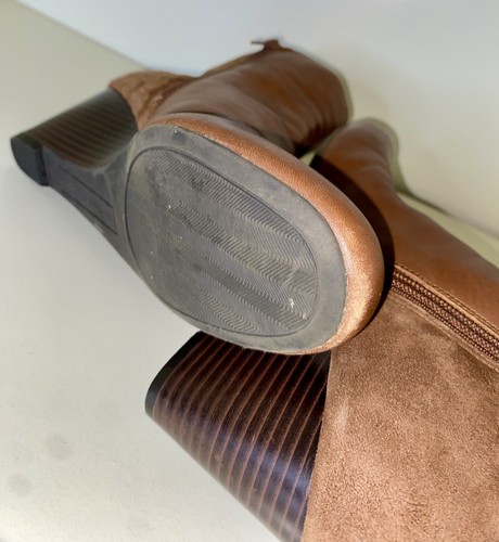 Isaac Mizrahi Cognac Brown Leather & Suede Kierra Wedge Ankle Boots Size 7.5 - Picture 5 of 5
