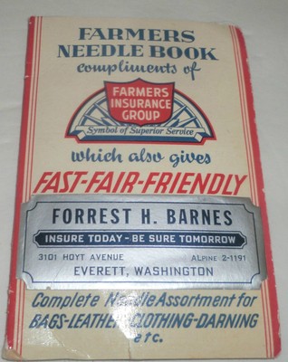 Vintage Farmers Insurance Needle Book Made In West Germany Sewing