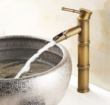 Antique Brass Bathroom Bamboo Style Waterfall Sink Faucet Mixer Tap san016