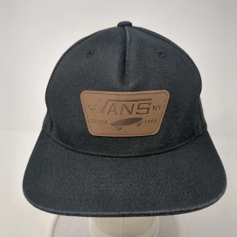 VANS Since 1996 Snapback Sombrero Negro Sistema operativo Parche de Cuero Ajustable 6 Paneles Arrancador Foto 2 de 4