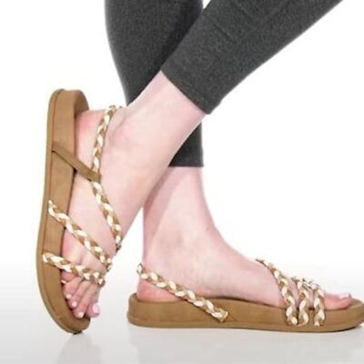 Roxy Women's Ymani Braided Slip On Open Toe Sandals Brown Tan Size