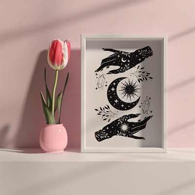 Mond Sterne und Kristalle Kunstdruck, Himmlischer Kunstdruck Spirituelles Poster