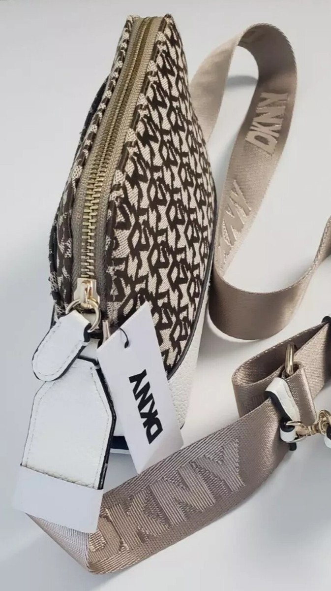 DKNY Bridger Dome Top Zip Logo Shoulder Crossbody Bag Light Brown