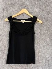 Ann Taylor Loft Petites Sweater Womens XXSP Black Tank Sleeveless Ruffles P2SX