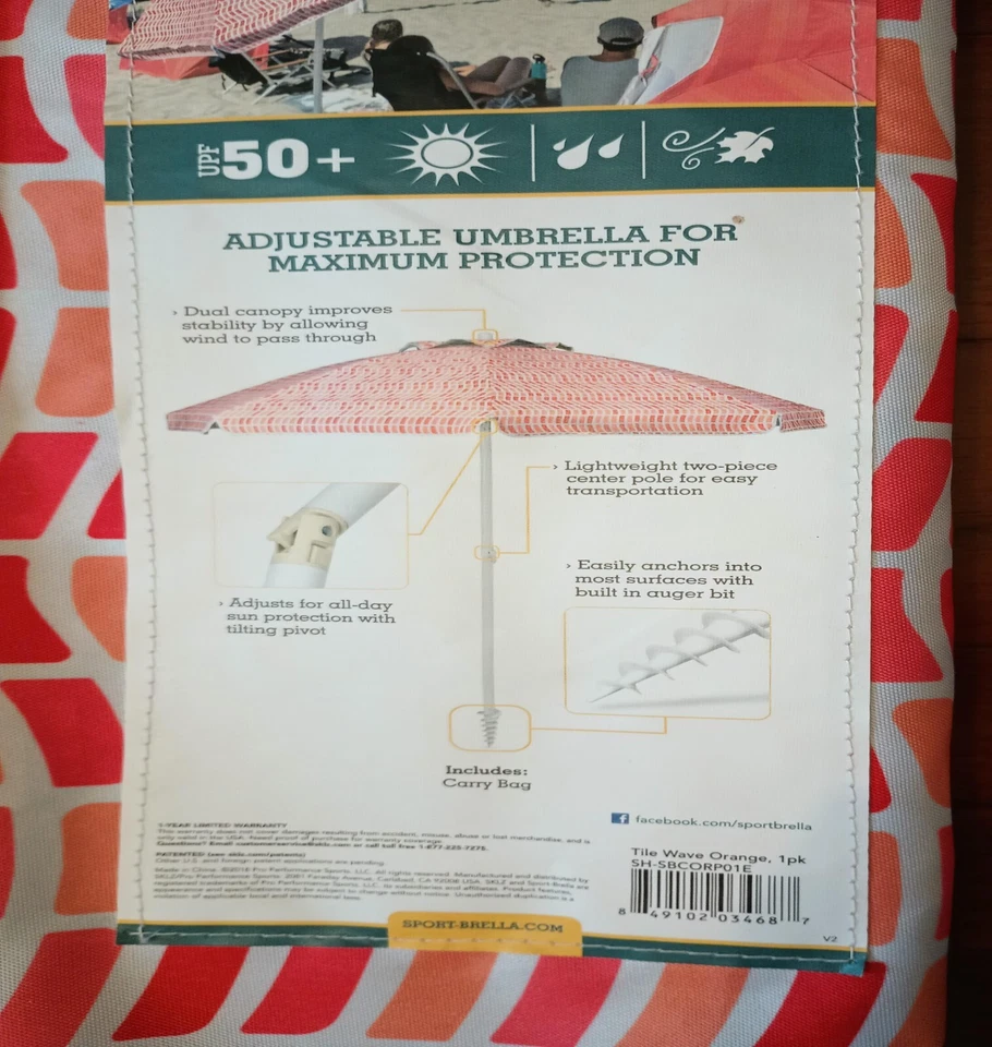 Paraguas de playa Sport-Brella Core ventilado UPF 50+ (6 pies) naranja Foto 3 de 4