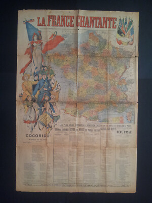 LA FRANCE CHANTANTE Landkarte 89,5x59,5 cm Künstler Sterne von Paris