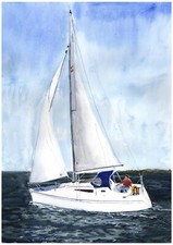 Gemälde einer Jeanneau 24 Yacht Limitierter Druck Segeln Geschenk Segeln Druck