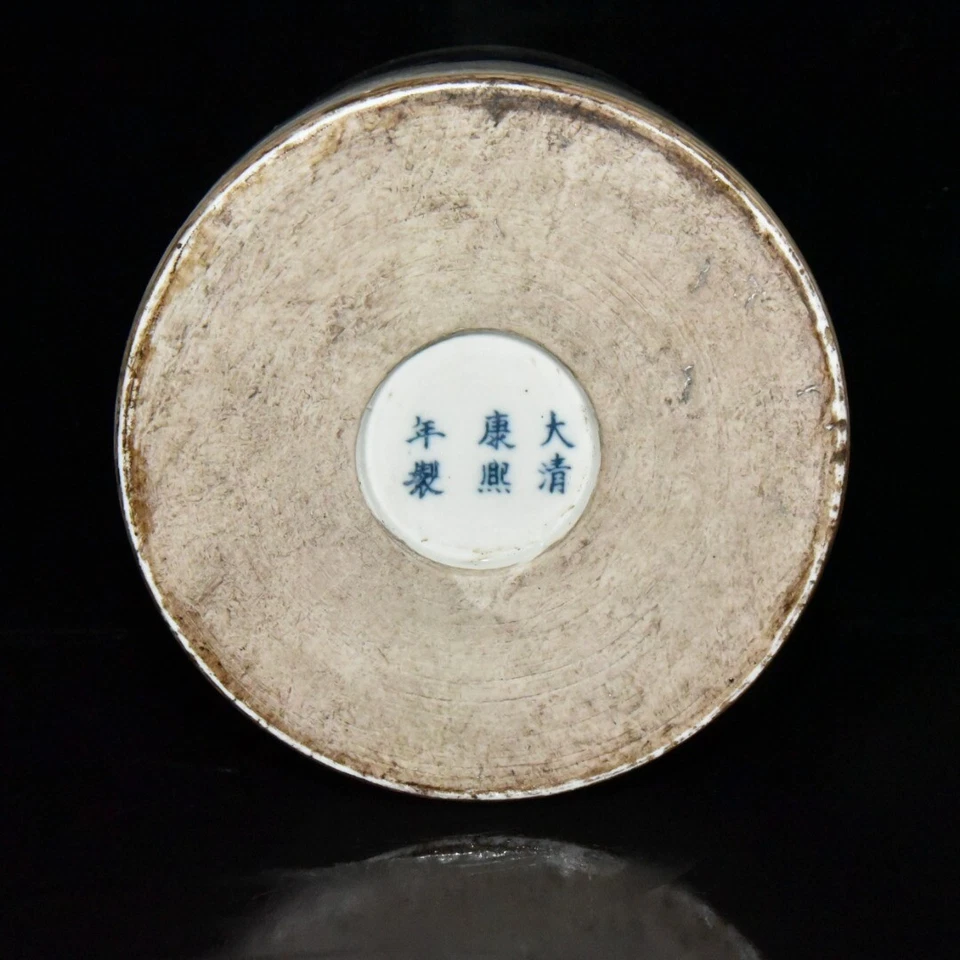 6.7英寸古董清朝康熙马克蓝色白色瓷器人物刷罐 — 第 3/4 张图片