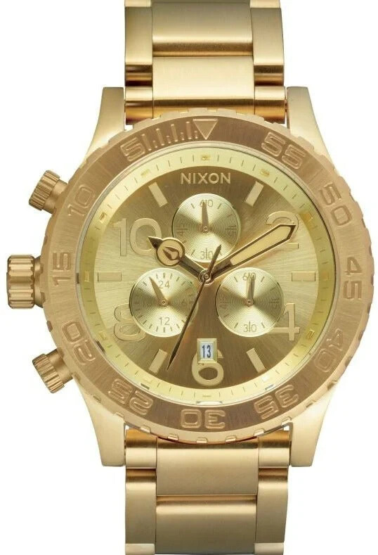 NEW Authentic Nixon 42-20 Chrono All-Gold Champagne Dial Men's