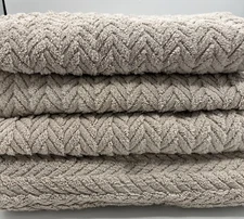 Matouk Bath Towel Set New Loose Braid Pattern New Cotton Set of 4 Taupe