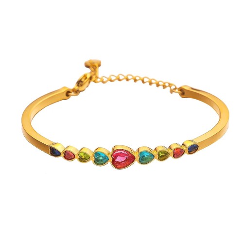 Fashion Woman 18K Gold Plated Heart Mutilcolor CZ Bracelet Opening Bangle - Picture 5 of 5