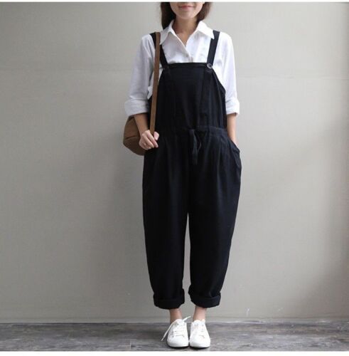 Lady Linen Cotton Harem Pants Baggy Loose Trouser Casual Overalls Jumpsuits Long