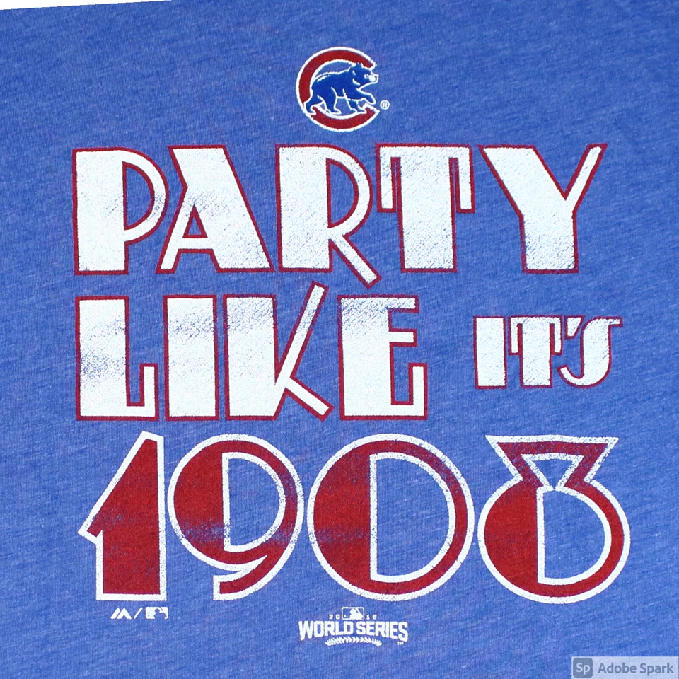NEW Chicago Cubs Majestic Threads 2016 World Series Vintage Party T-shirt BLUE - Image 2 of 4