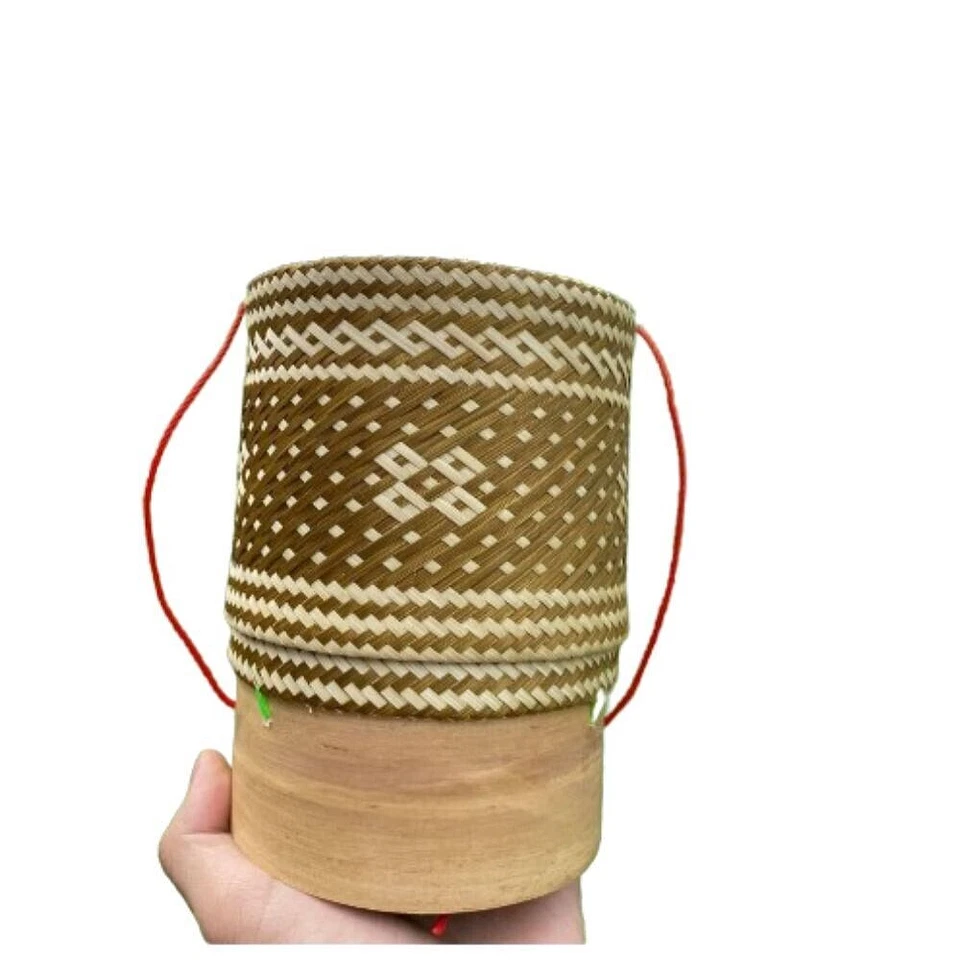 Thai bamboo round sticky rice kratip basketry work handmade assorted patterns x1 - Image 4 of 4