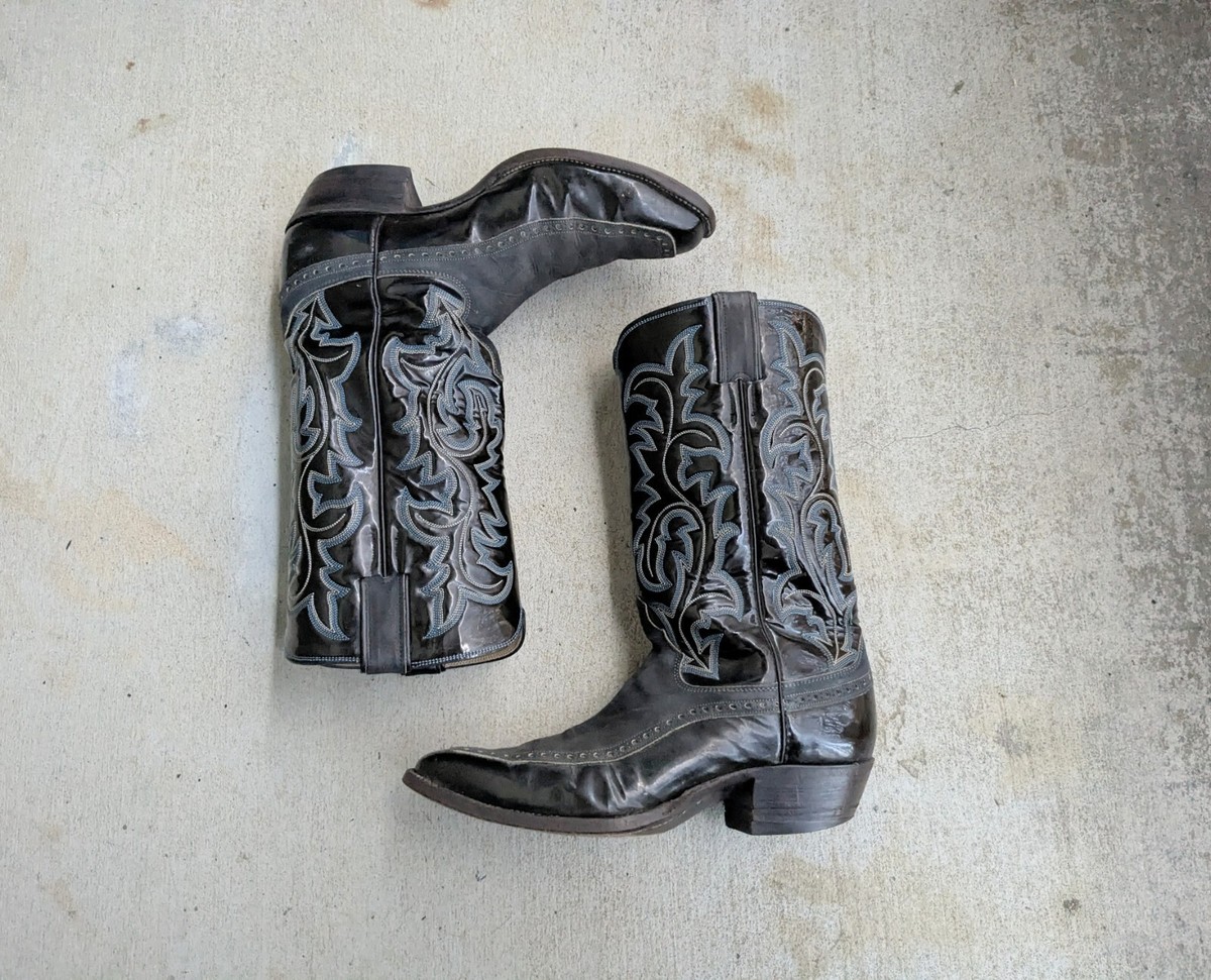 Justin Cowboy Boots Black Mens 9 D Leather Western Botas Shoes USA