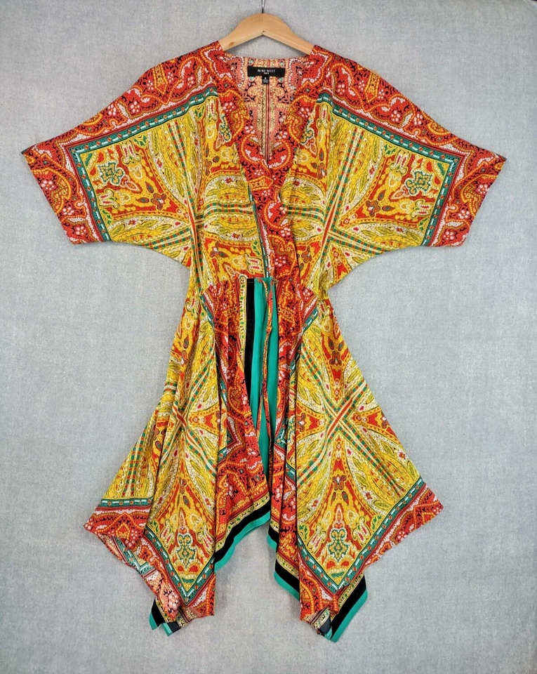 Vestido Nine West Para Mujer 4 Colorido Bohemio Cachemira Elastizado Rayón Hombro Frío Foto 3 de 4