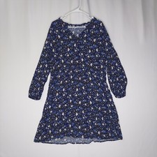 Old Navy Peasant Dress XXL Blue Ditsy Floral Elastic Waist 3/4 Sleeve Midi