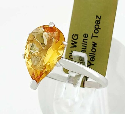 ECHTER 2,87 kt GELBER TOPAS RING 10 K WEISSGOLD - kostenloser Bewertungsservice