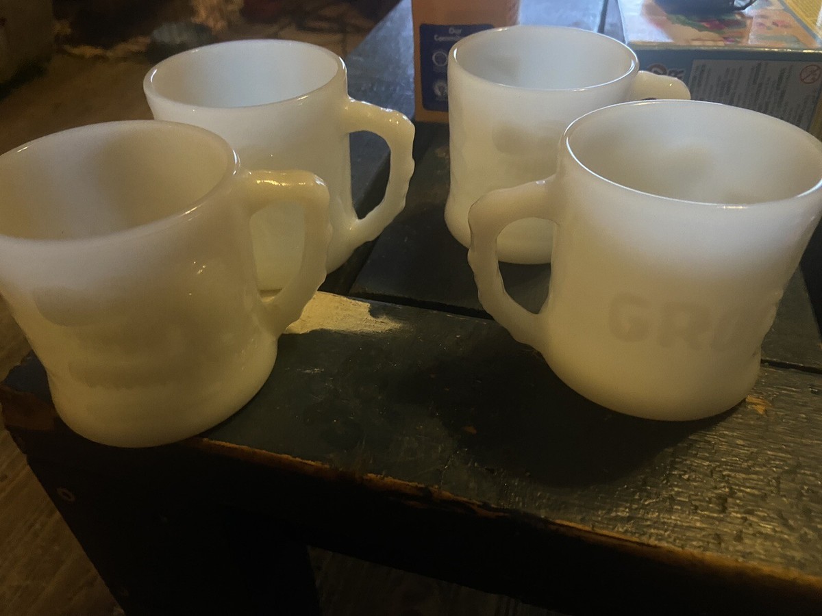 グラスハート Set 4 Vint 70's B.C. Comic Grog Milk Glass Coffee Mug Cup