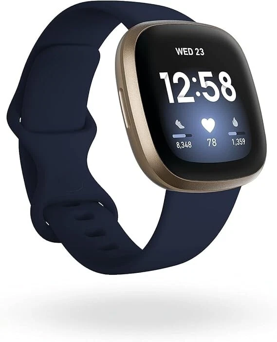 Fitbit Versa3 Health and Fitness Smartwatch with GPS Midnight/Soft Gold New