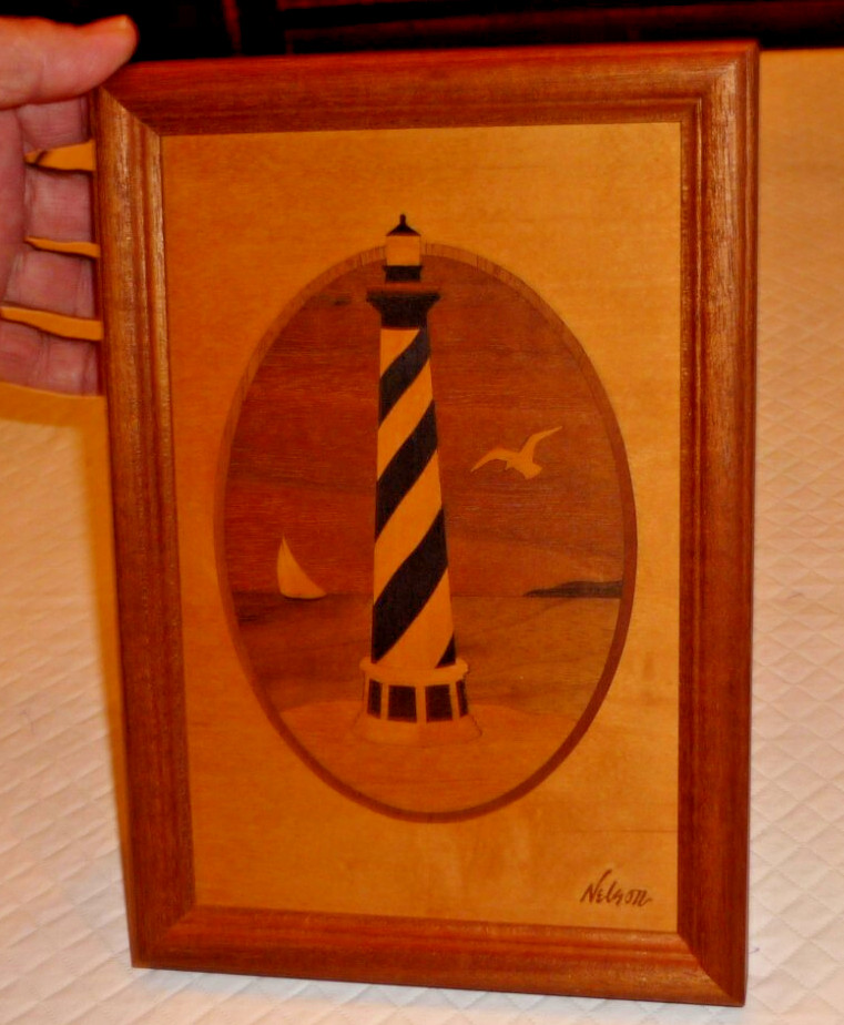 CAPE HATTERAS LIGHTHOUSE WOOD INLAY MARQUETRY BY JEFF NELSON OF HUDSON RIVER