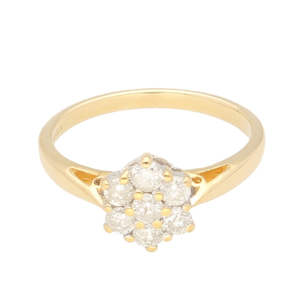18Carat Yellow Gold 0.50ct Diamond Daisy Cluster Ring (Size M 1/2) 7x8mm Head