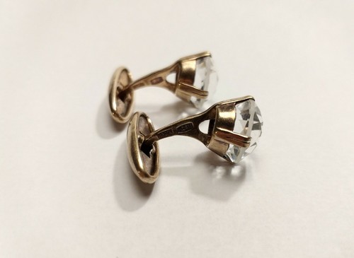 Rock Crystal Rhinestone Cufflinks Silver 875 Gold Plated Soviet USSR Vintage - Picture 6 of 12