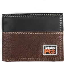 Timberland PRO Men's Slim Leather RFID Bifold Wallet with Back ID Window