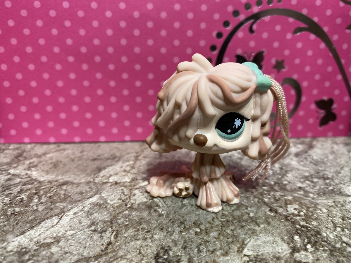 Authentic Littlest Pet Shop 830 Sheepdog Dog Pink String Hair Bow