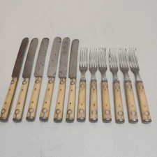 12 antique knives & forks witte hardware St. louis civil ware era 1800's bone
