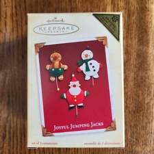 Hallmark 2005 Joyful Jumping Jacks PULL STRING Santa Snowman Ginger Man Ornament