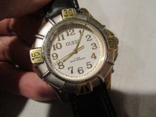 GUESS 1991 Watch Black 9" Leather Band Tri Rotating Bezel 3 ATM Water Resistant