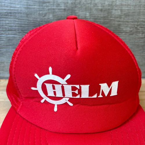 Vintage HELM Hat Cap Snapback Red White Trucker One Size Adjustable - Picture 2 of 11