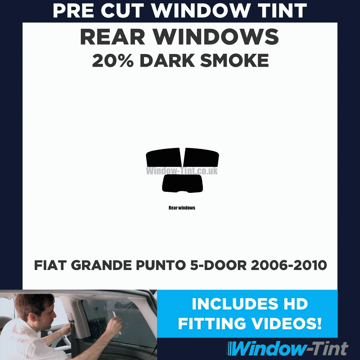 Pre-Cut Rear Window Tint Kit For Fiat Grande Punto 3-Door (2006+) - 5% Limo Black - UK Made