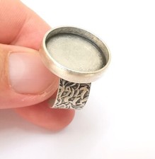 Round Antique Silver Ring Blank Setting, Cabochon Mounting Adjustable Resin Ring