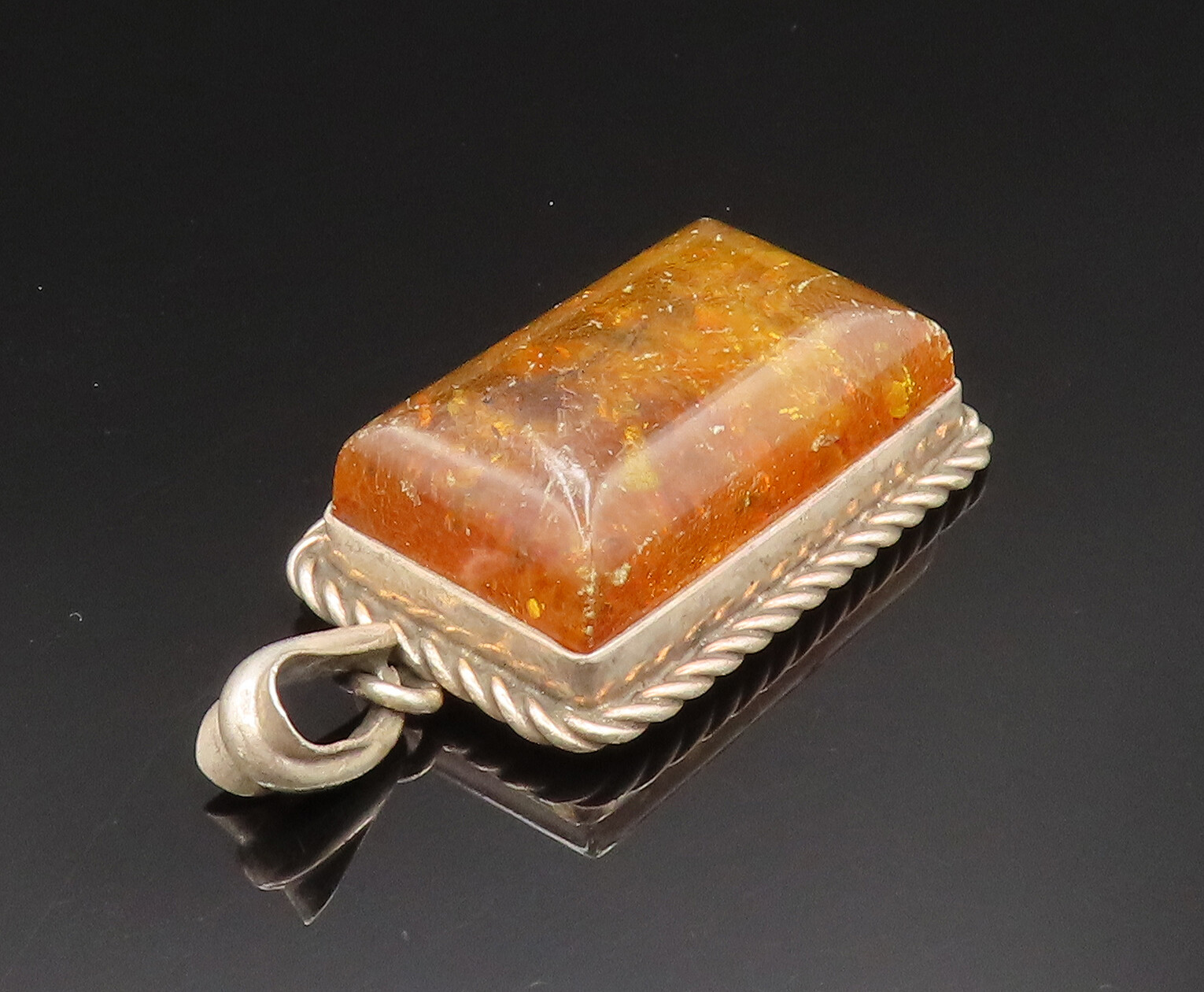 925 Silver  Vintage Rectangular Cabochon Cut Balt… - image 4