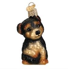 Old World Christmas Yorkie Puppy Blown Glass Christmas Ornament