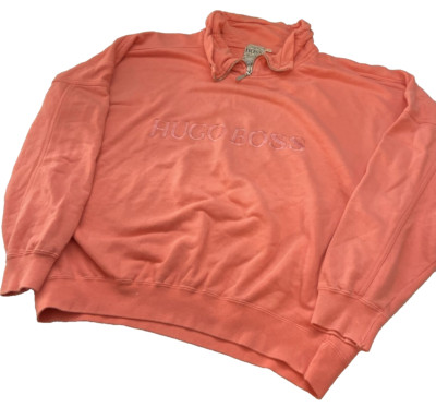 Hugo Boss women's Sweater Medium Orange 1/4 Zip Vintage sweatshirt pullover