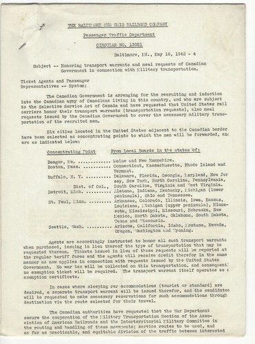 1942-44 B&O Baltimore/Ohio Railroad 9 Pages: Handling Canadian Military Requests